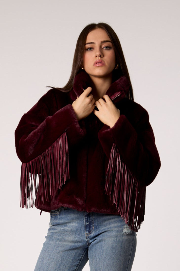 Dancing In The Moonlight Fringe Jacket in Merlot