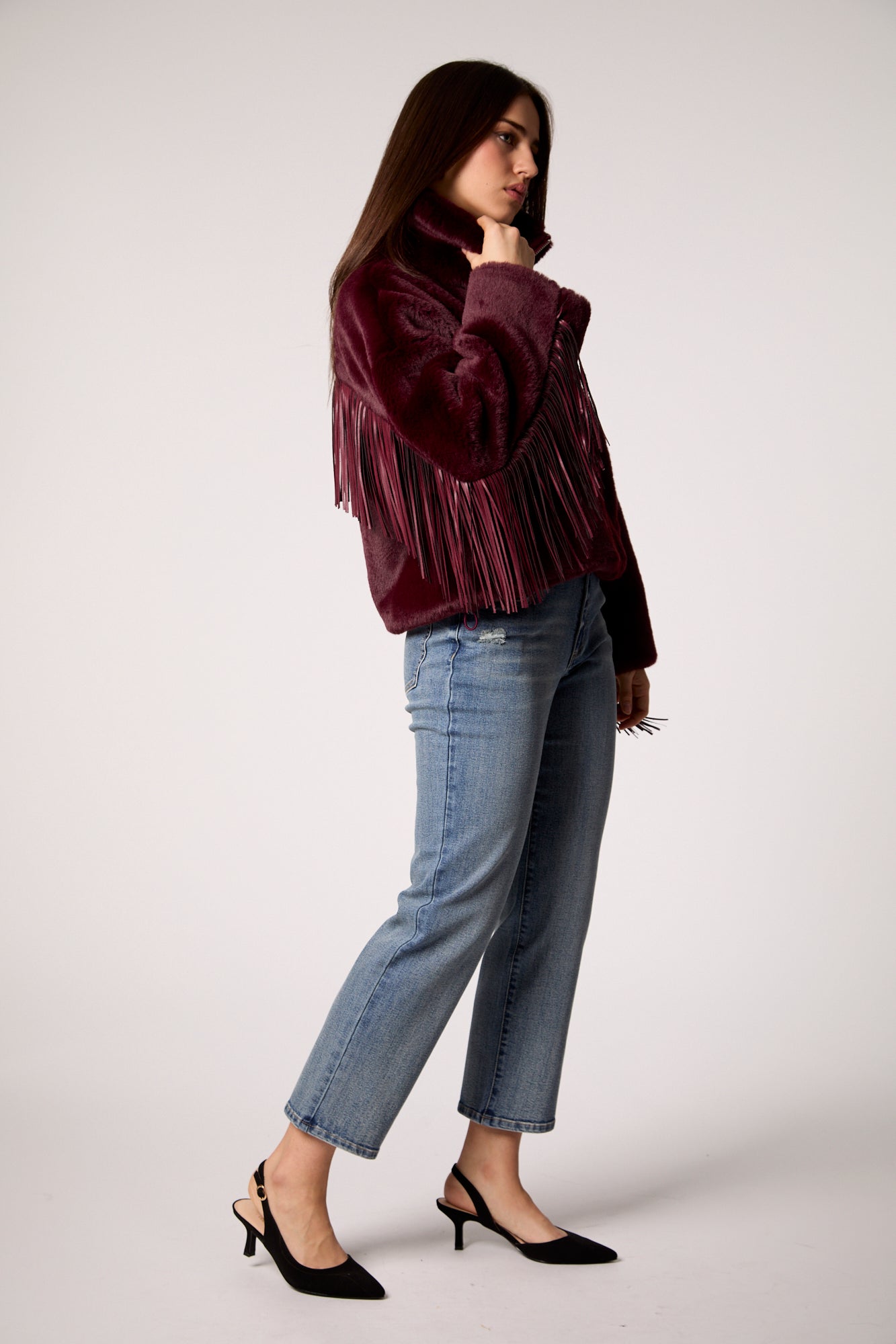 Dancing In The Moonlight Fringe Jacket in Merlot