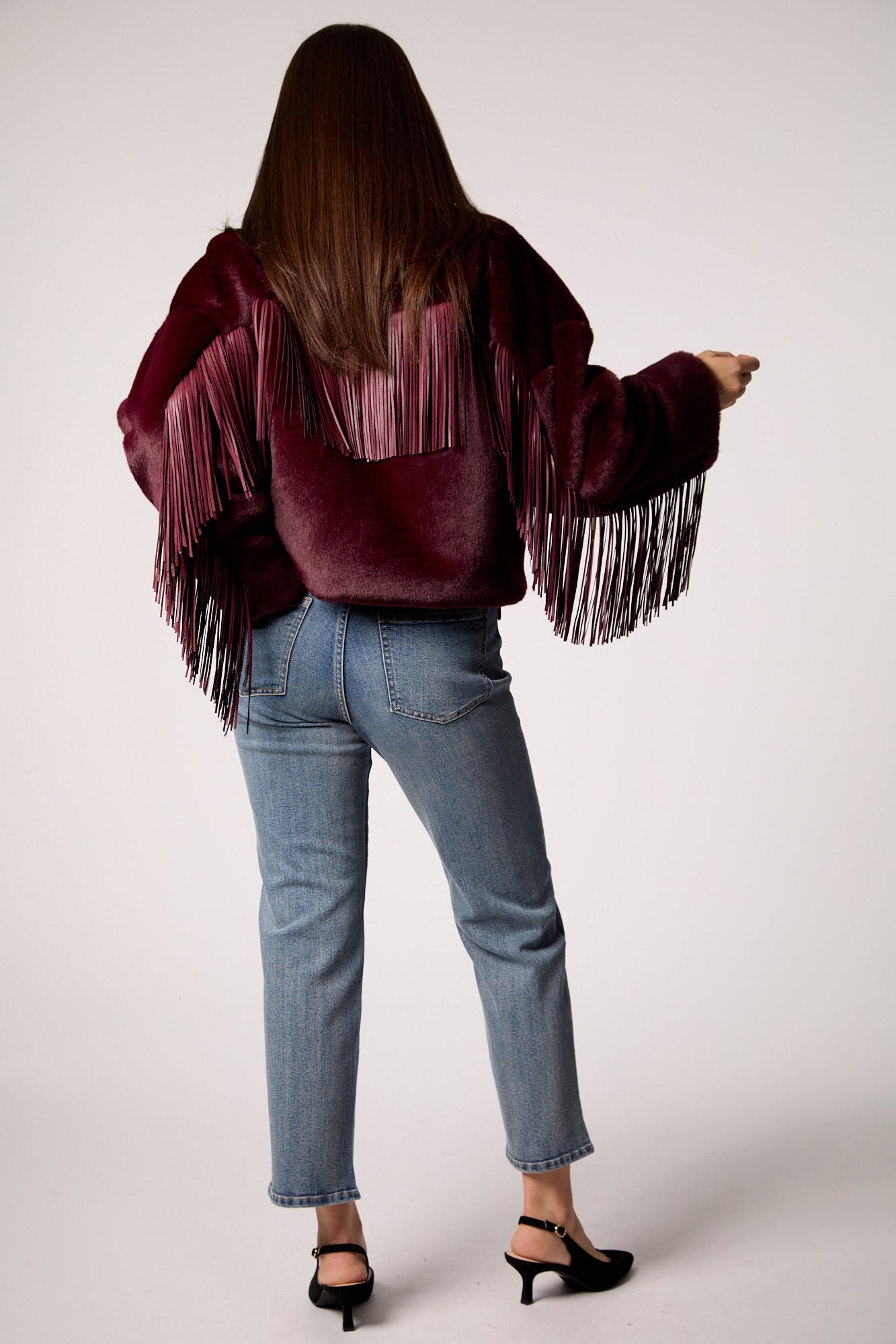 Dancing In The Moonlight Fringe Jacket in Merlot