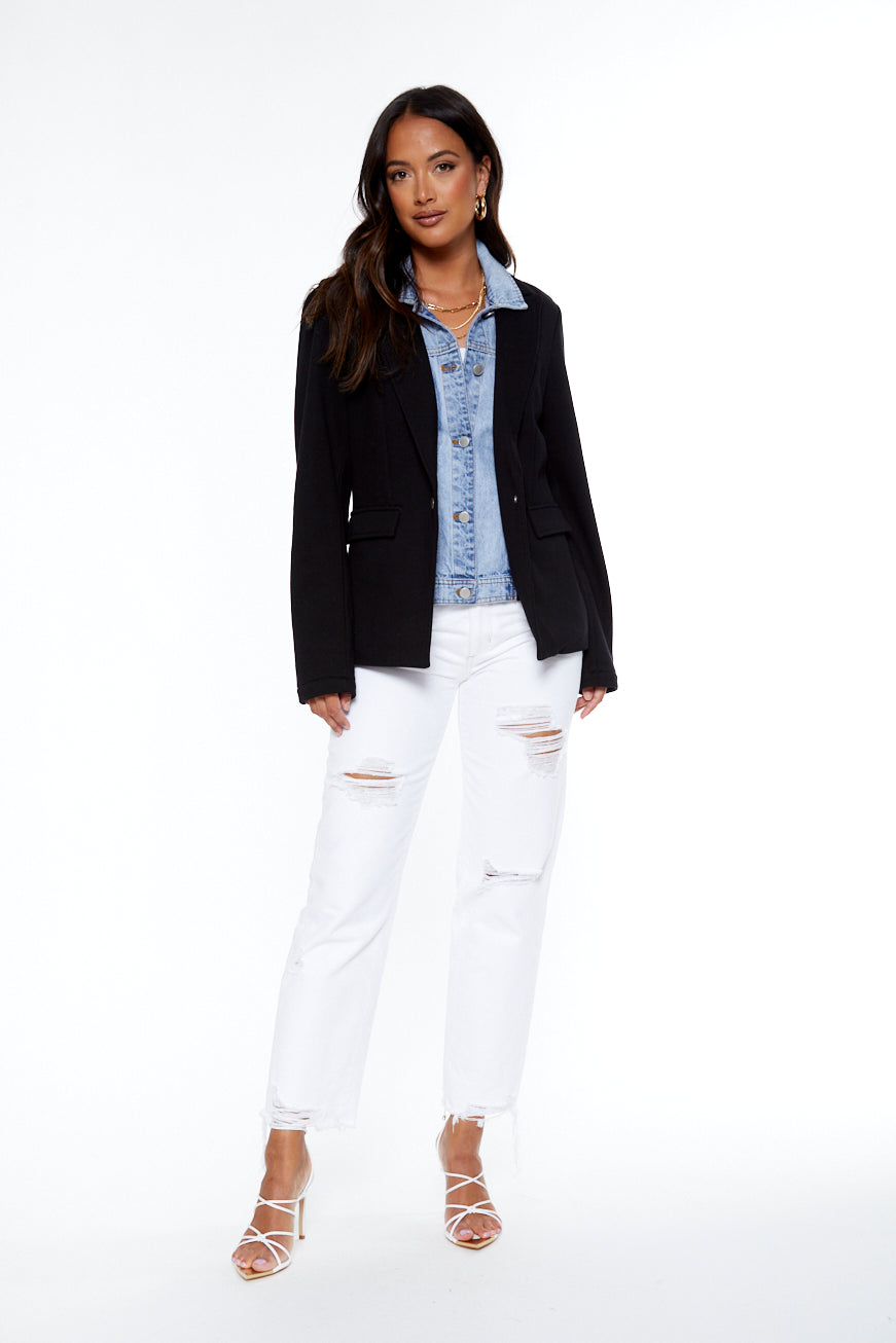 Helen Blazer in Black With Removable Denim Insert