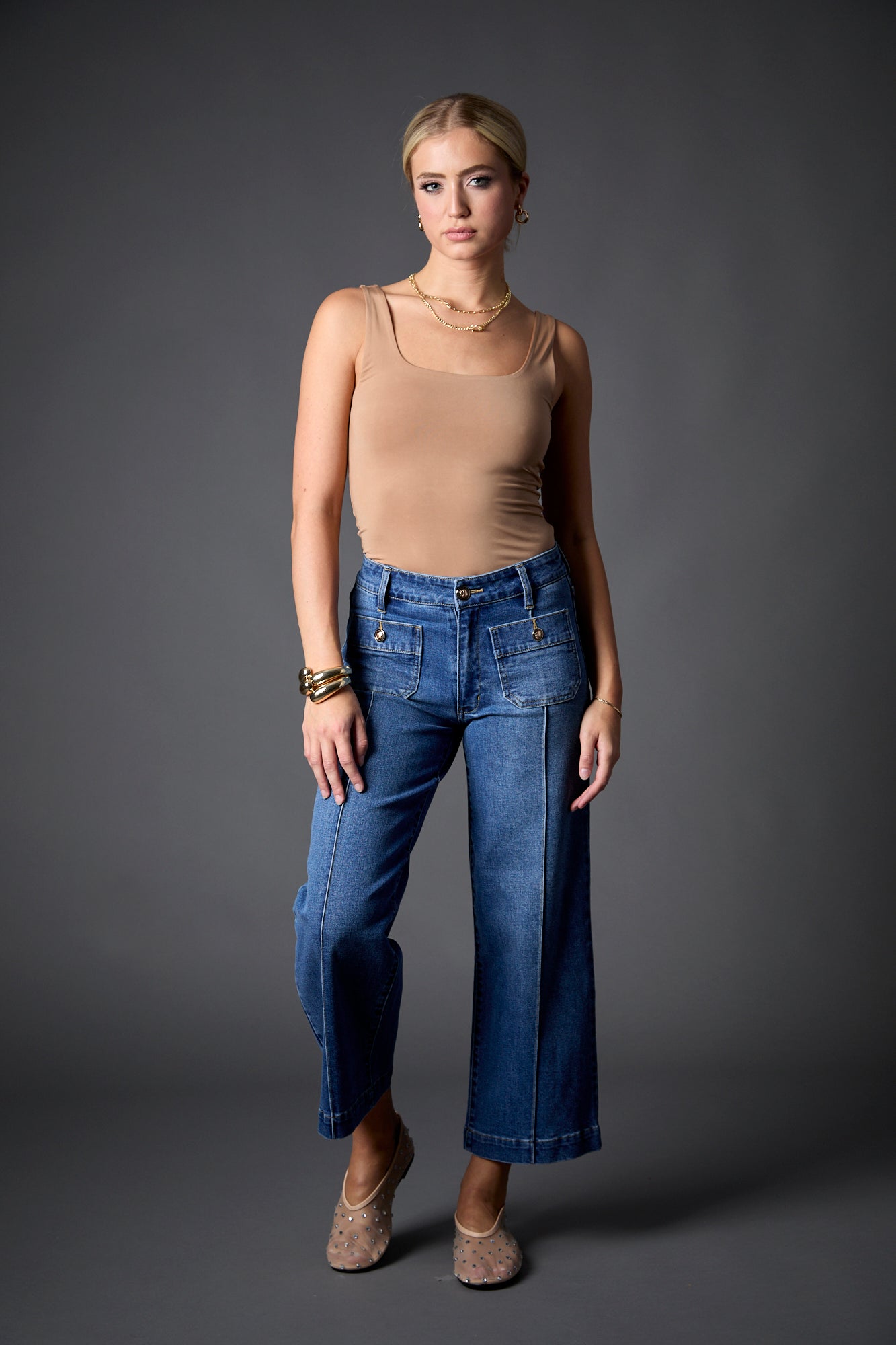 Patch Pocket Mid Rise Recycled Wide Leg Crop in MSSB